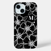 Initial Schwarz-weiß florale Monogramm Case-Mate iPhone Hülle (Rückseite)