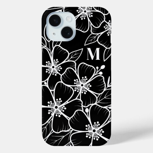 Initial Schwarz-weiß florale Monogramm Case-Mate iPhone Hülle (Rückseite)