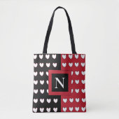 Initial Schwarz-Weiß-Herz-Monogramm Tasche (Vorderseite)