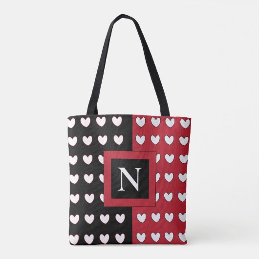 Initial Schwarz-Weiß-Herz-Monogramm Tasche (Rückseite)
