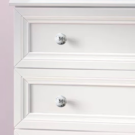 Initial Schwarz-weiß Marble Orb Monogram Keramikknauf