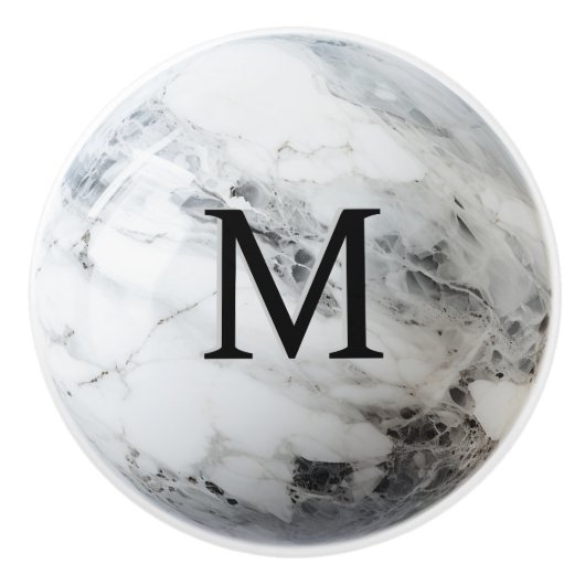Initial Schwarz-weiß Marble Orb Monogram Keramikknauf (Vorderseite)