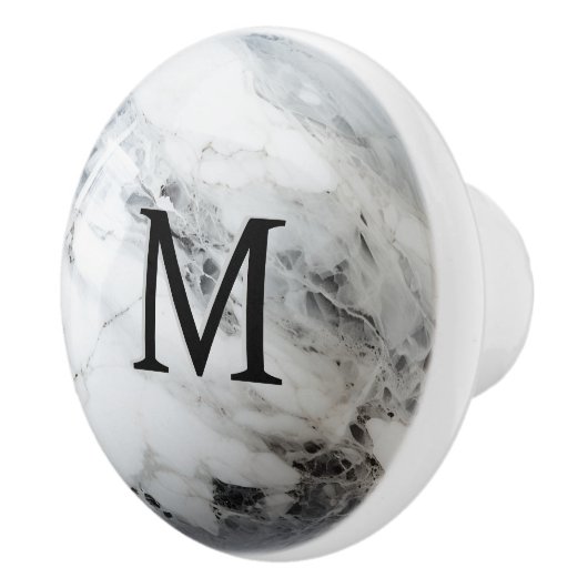 Initial Schwarz-weiß Marble Orb Monogram Keramikknauf (Rechts)