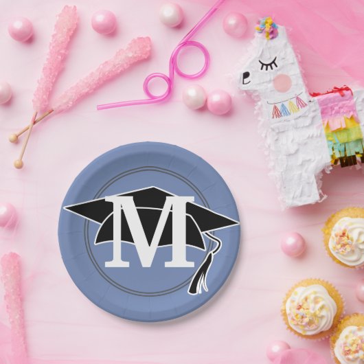 Initial Schwarz-weiße Graduation Pappteller (Party)