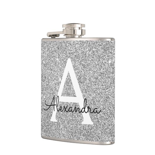 Initial Silver Glitzer und Sparkle Monogram Flachmann (Links)