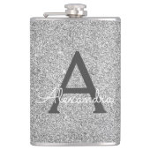 Initial Silver Glitzer und Sparkle Monogram Flachmann (Vorderseite)