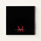 Initial-Skriptname für das Schwarz-Rote-Burgundy-M Notizblock (Rückseite)