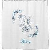 Initial "T" Blue Monogram Calm Floral Duschvorhang (Vorderseite)