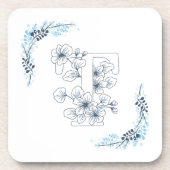 Initial "T" Blue Monogram Calm Floral Getränkeuntersetzer (Vorderseite)