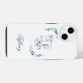 Initial "T" Blue Monogram Calm Floral iPhone Hülle (Rückseite (Horizontal))