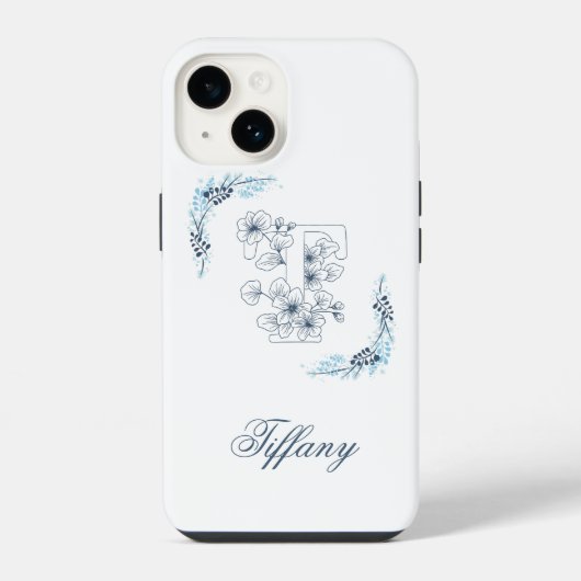 Initial "T" Blue Monogram Calm Floral iPhone Hülle (Rückseite)