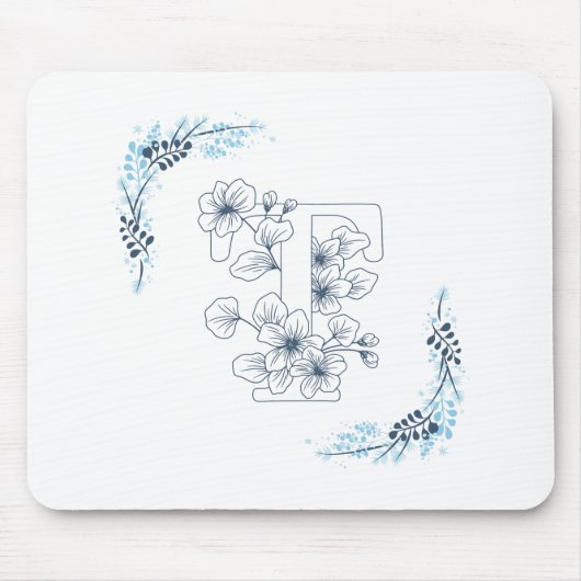 Initial "T" Blue Monogram Calm Floral Mousepad (Vorne)
