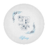 Initial "T" Blue Monogram Calm Floral Schneidebrett (Vorderseite)