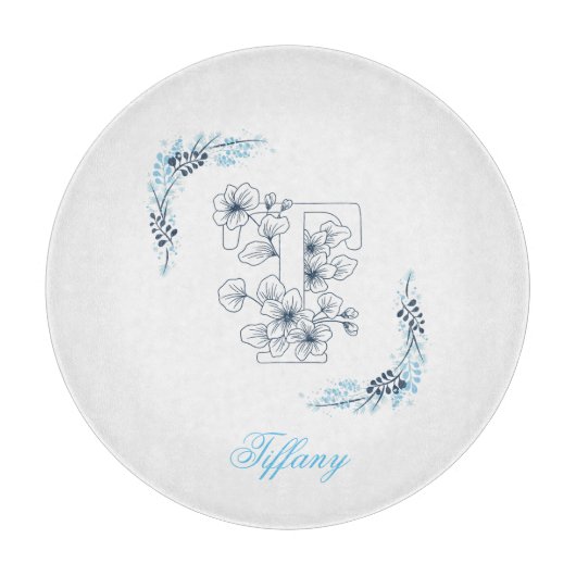 Initial "T" Blue Monogram Calm Floral Schneidebrett (Vorderseite)