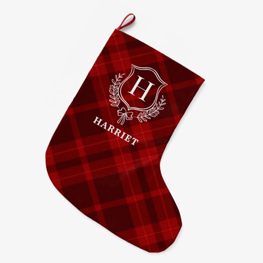 Initial-Tartan-Kariertes Monogramm Großer Weihnachtsstrumpf (Vorderansicht (hängend))