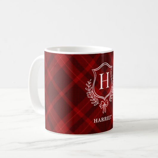 Initial-Tartan-Kariertes Monogramm Kaffeetasse (Vorderseite Links)