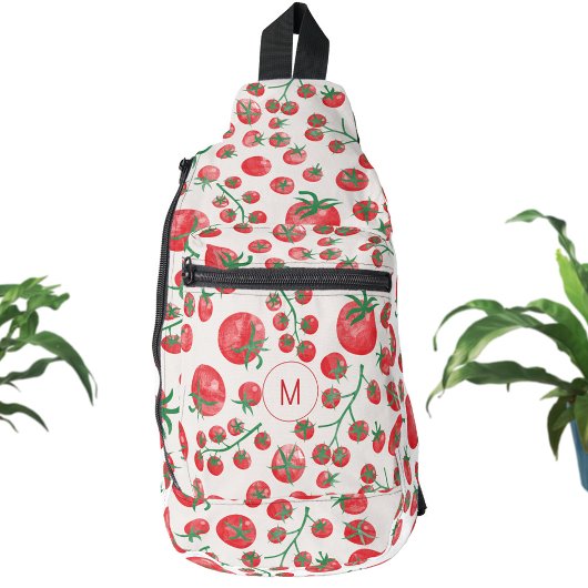 Initial Tomato Watercolor Mediterrane Monogramm Crossbody Bag