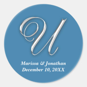 Initial U blauer Monogramm individuelle Name favor Runder Aufkleber