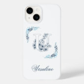 Initial "U" Blue Monogram Calm Floral Case-Mate iPhone Hülle (Rückseite)