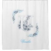 Initial "U" Blue Monogram Calm Floral Duschvorhang (Vorderseite)