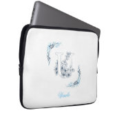 Initial "U" Blue Monogram Calm Floral Laptopschutzhülle (Vorne Rechts)