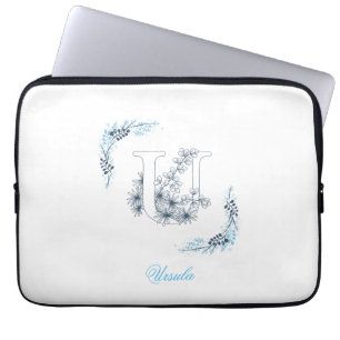 Initial "U" Blue Monogram Calm Floral Laptopschutzhülle