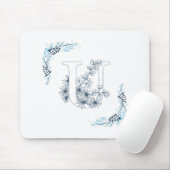 Initial "U" Blue Monogram Calm Floral Mousepad (Mit Mouse)