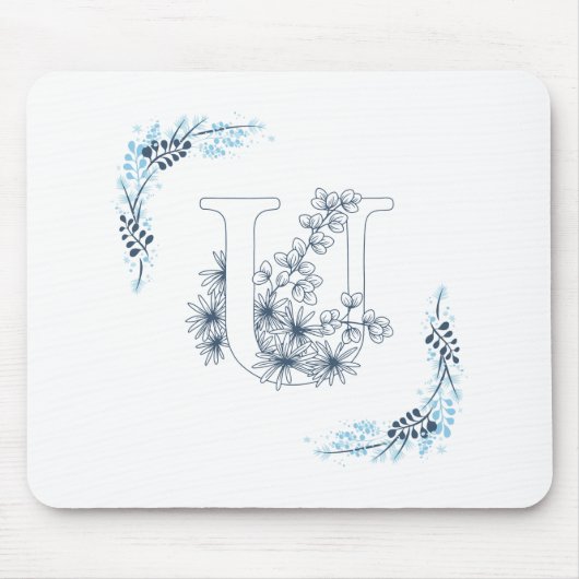 Initial "U" Blue Monogram Calm Floral Mousepad (Vorne)