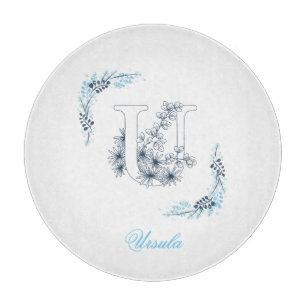 Initial "U" Blue Monogram Calm Floral Schneidebrett