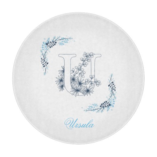 Initial "U" Blue Monogram Calm Floral Schneidebrett (Vorderseite)