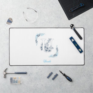 Initial "U" Blue Monogram Calm Floral Schreibtischunterlage