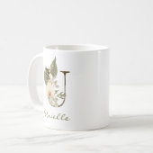 Initial U Boho Floral Orchid Greenery Individuelle Kaffeetasse (Vorderseite Links)