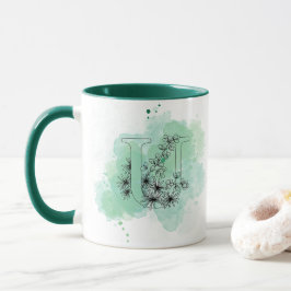 Initial U Watercolor Monogram Green Botanical Tasse