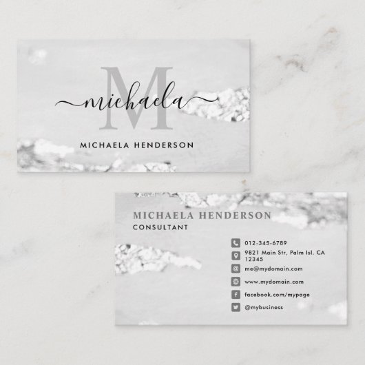 Initial und Name der Silver Foil Monogram Visitenkarte (Vorne/Hinten)