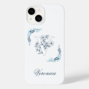 Initial "V" Blue Monogram Calm Floral Case-Mate iPhone 14 Hülle