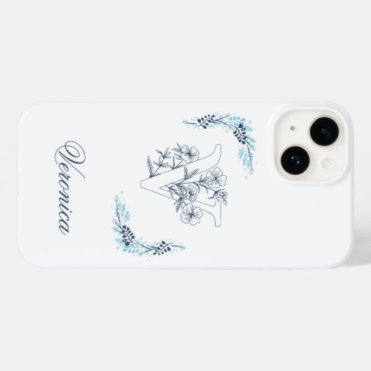 Initial "V" Blue Monogram Calm Floral Case-Mate iPhone Hülle (Rückseite (Horizontal))