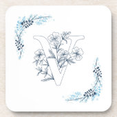 Initial "V" Blue Monogram Calm Floral Getränkeuntersetzer (Vorderseite)