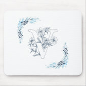 Initial "V" Blue Monogram Calm Floral Mousepad (Vorne)