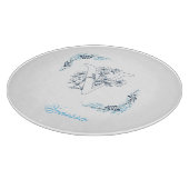 Initial "V" Blue Monogram Calm Floral Schneidebrett (Ecke)