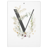 Initial V mit Blume für weiche Farben Klemmbrett (Rückseite)