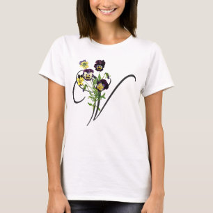 Initial V mit Vintage-Veilchen T-Shirt