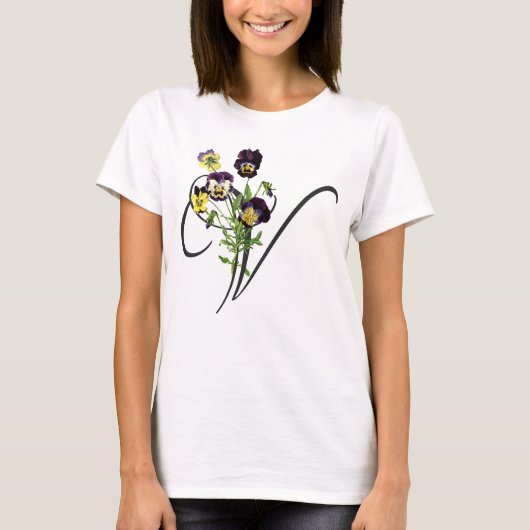 Initial V mit Vintage-Veilchen T-Shirt (Vorderseite)