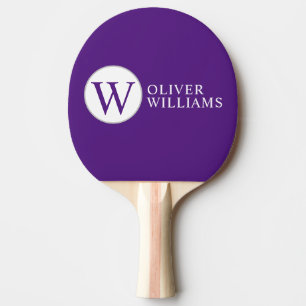 Initial W (bearbeitbar) Circle Monogram Lila Tischtennis Schläger