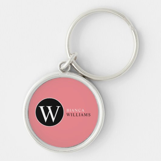 Initial W (bearbeitbar) Circle Monogram Pink Schlüsselanhänger (Vorne)