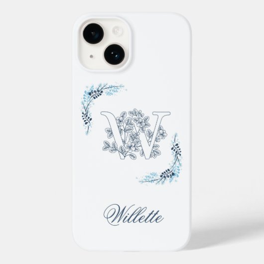 Initial "W" Blue Monogram Calm Floral Case-Mate iPhone Hülle (Rückseite)