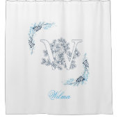 Initial "W" Blue Monogram Calm Floral Duschvorhang (Vorderseite)