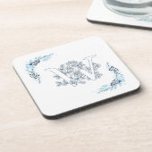 Initial "W" Blue Monogram Calm Floral Getränkeuntersetzer (Linke Seite)