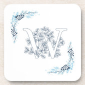 Initial "W" Blue Monogram Calm Floral Getränkeuntersetzer (Vorderseite)