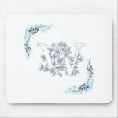 Initial "W" Blue Monogram Calm Floral Mousepad (Vorne)
