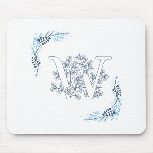 Initial "W" Blue Monogram Calm Floral Mousepad (Vorne)